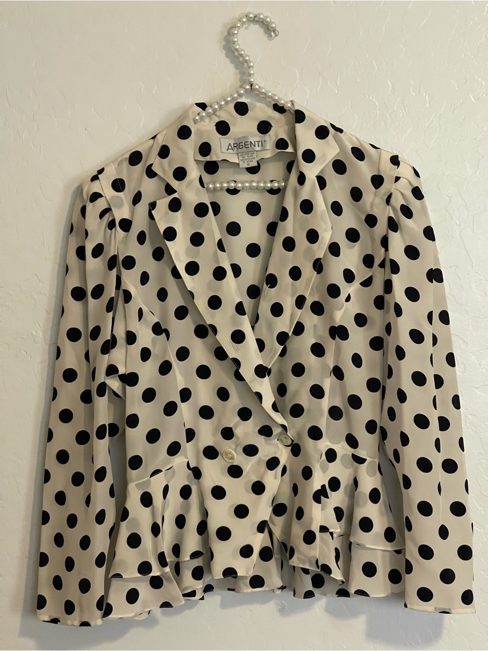 Argenti Beige Polka Dot peplum blouse